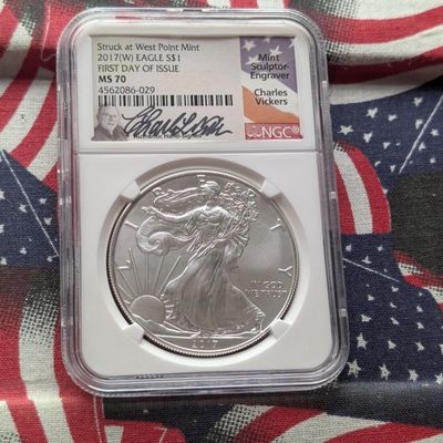 Sale Photo Thumbnail #222: 2017-(W) American Silver Eagle 1 Troy Oz. .999 Silver NGC MS70 First Day of Issue w/ Charles Vickers Signature Case