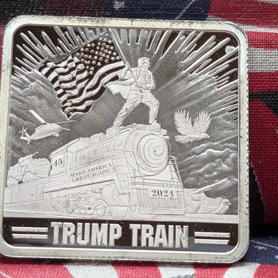 Sale Photo Thumbnail #21: 1 oz. .999 FINE SILVER Donald Trump Train Designed Art Bar
