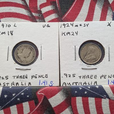 Sale Photo Thumbnail #84: 1910 & 1924 Australia Three Pence, .925 Sterling Silver - 2.82 Grams Total Weight