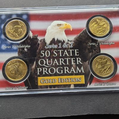 Sale Photo Thumbnail #83: Gold (LAYERED) P&D Mint 2005 Kansas Statehood & 2020 Tallgrass Prairie ATB National Park Quarter 4-Coin Collection in Protective Plastic Case