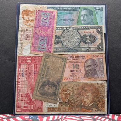 Sale Photo Thumbnail #441: (8) Assorted World Currency Notes in Display