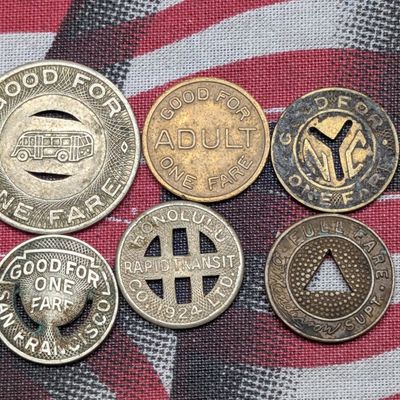 Sale Photo Thumbnail #58: (6) Assorted US Municipal Transit Fare Tokens, Mixed Dates