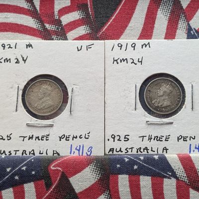 Sale Photo Thumbnail #90: 1919-M & 1921-M Australia Threepence, .925 Silver KM-24