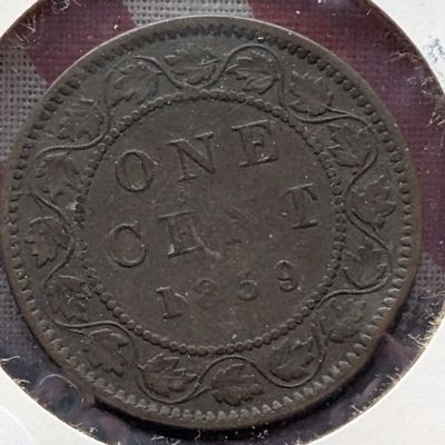 Sale Photo Thumbnail #12: 1859 Canada Large Cent, Plain Narrow 9 Variety