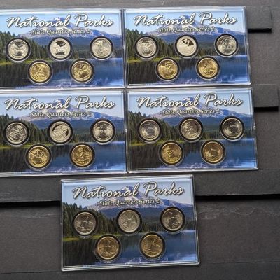 Sale Photo Thumbnail #368: Gold (LAYERED), UNC, PROOF, P&D&S Mint 2011 ATB National Park Quarters 5-Coin Sets in Protective Plastic Case (5 Different Parks = 25 Coins Total)