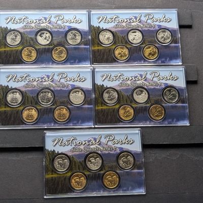 Sale Photo Thumbnail #374: Gold (LAYERED), UNC, PROOF, P&D&S Mint 2016 ATB National Park Quarters 5-Coin Sets in Protective Plastic Case (5 Different Parks = 25 Coins Total)