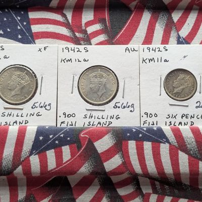 Sale Photo Thumbnail #152: (3) 1942-S Fiji Island Wartime Shillings and Sixpence, .900 Silver