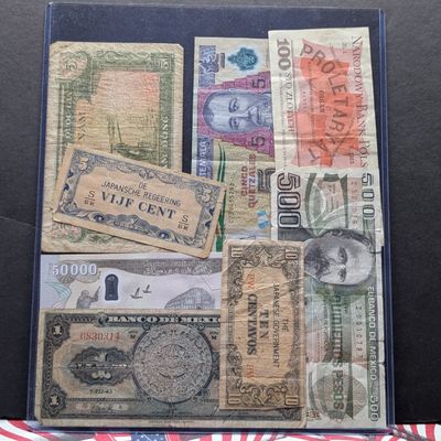 Sale Photo Thumbnail #390: (8) Assorted World Currency Notes in Display