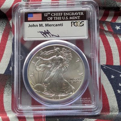 Sale Photo Thumbnail #5: 2015 American Silver Eagle 1 Troy Oz. .999 Silver - PCGS MS70 First Strike w/ John Mercanti Signature Case
