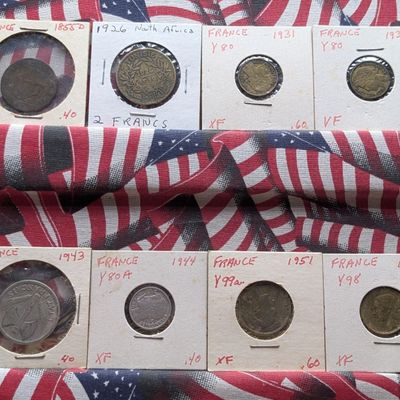 Sale Photo Thumbnail #52: (8) 1855-1952 France Coins, Mixed Denominations