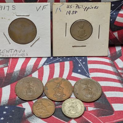 Sale Photo Thumbnail #70: 1917-S, 1938, 1944 Wartime & 1963 Philippines Centavo and Five Centavos