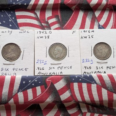 Sale Photo Thumbnail #36: 1916-M, 1924, and 1942-D Australia Sixpence, .925 Sterling Silver