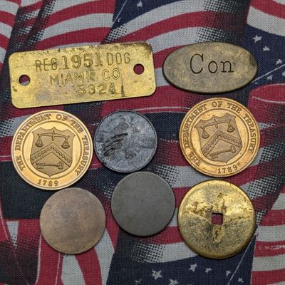 Sale Photo Thumbnail #22: (8) Assorted US Exonumia and Tokens including a 1951 Miami County Dog Tag
