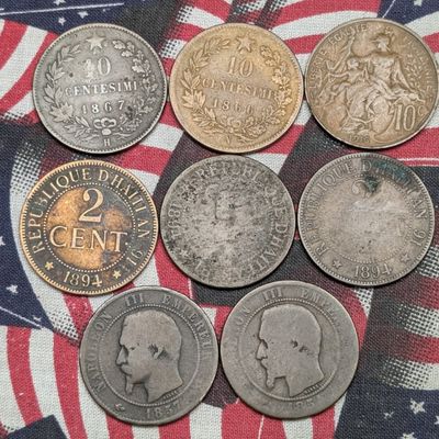 Sale Photo Thumbnail #26: (8) 1854-1916 France, Italy, and Haiti Centesimi, Centimes and Cents