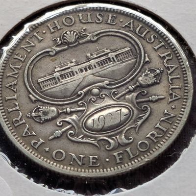Sale Photo Thumbnail #50: 1927-M Australia Parliament House Florin, .925 Silver, KM-27