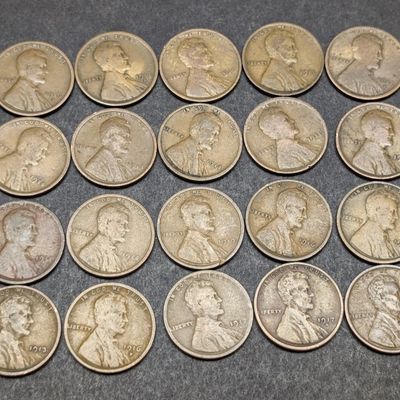Sale Photo Thumbnail #432: (20) Assorted Date 1910's & Teens Lincoln Wheat Cents