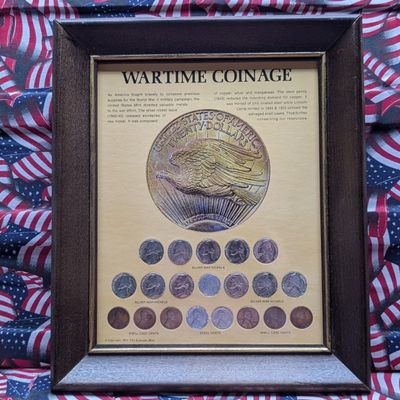 Sale Photo Thumbnail #287: (20) Lincoln Wheat Cents & Jefferson 35% Silver Nickels In Wartime Coin Collection Display Frame