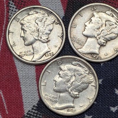 Sale Photo Thumbnail #271: 1928, 1929 & 1930 Mercury 90% Silver Dimes in HIGH GRADE - All P Mint