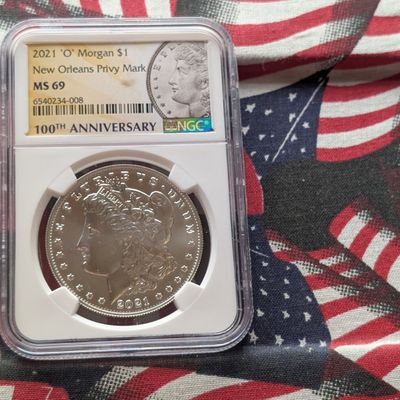 Sale Photo Thumbnail #400: 2021-'O' Morgan Silver Dollar - NGC MS69 - New Orleans Privy Mark - 100th Anniv.
