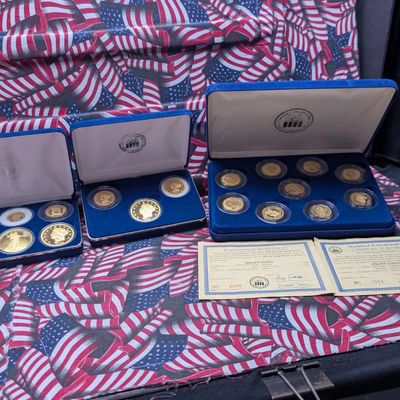 Sale Photo Thumbnail #281: (3) Various Gold (LAYERED) 1700's, 1800's & Early 1900's Vintage COPY U.S. Tribute Coins in Display Boxes w/ COA