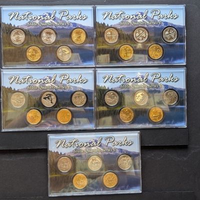 Sale Photo Thumbnail #378: Gold (LAYERED), UNC, PROOF, P&D&S Mint 2019 ATB National Park Quarters 5-Coin Sets in Protective Plastic Case (5 Different Parks = 25 Coins Total)