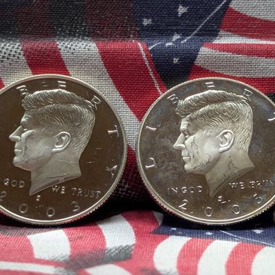 Sale Photo Thumbnail #186: 2003-S & 2005-S GEM PROOF Kennedy 90% Silver Half Dollars in Capsules