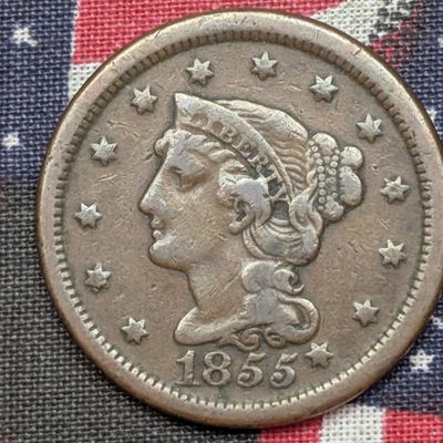 Sale Photo Thumbnail #406: 1855 Braided Hair Large Cent - VF+