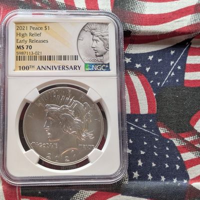 Sale Photo Thumbnail #403: 2021 Peace Silver Dollar - NGC MS70 HIGH RELIEF - Early Release - 100th Anniv, Top Pop