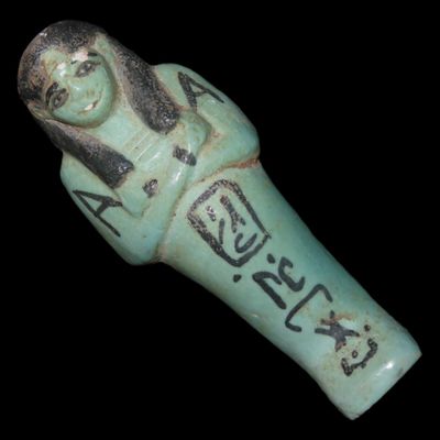 Sale Photo Thumbnail #340: 4 1/8" Egyptian Faience Ushabti, Middle Kingdom, 2055-1650 BC