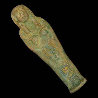 Sale Photo Thumbnail #326: 7 1/2" Egyptian Faience Ushabti, New Kingdom, 1550-1069 BC