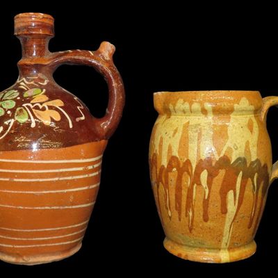 Sale Photo Thumbnail #382: Lot of 2 Early Colonial Pottery Pieces, Jug and Pitcher, Connecticut
