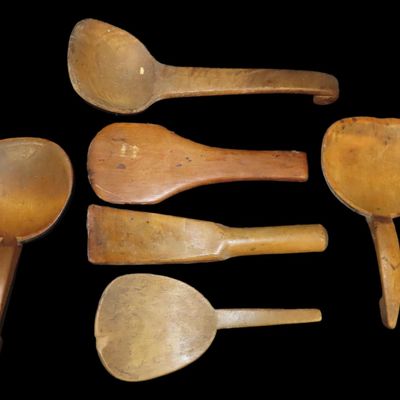 Sale Photo Thumbnail #362: Lot of Colonial and Native Wooden Spoons