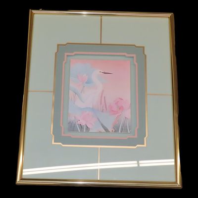 Sale Photo Thumbnail #398: 25 1/2" x 21 1/2" Asian Artwork Depicting a White Crane