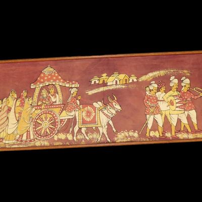 Sale Photo Thumbnail #408: 66" x 22 1/2" Cloth Painting Depicting a South Asian Setting
