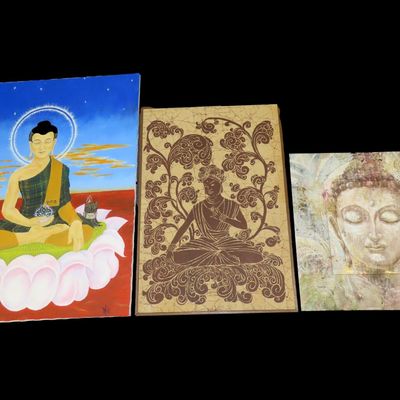 Sale Photo Thumbnail #413: Lot of 3 Asian Artworks Depicting Buddha, Largest 40" x 30"