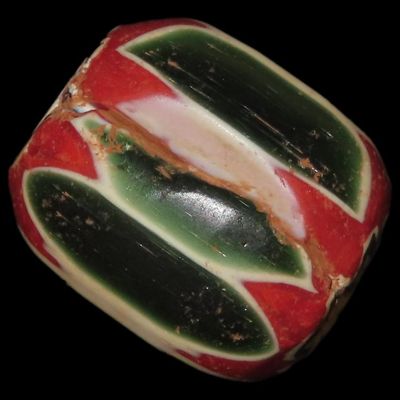 Sale Photo Thumbnail #338: 1" Old Chevron Bead, Green, Red, and White