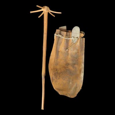 Sale Photo Thumbnail #364: 16" Antique Primitive Early Colonial Wooden Stirring Tool with Bag