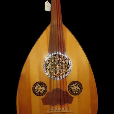 Sale Photo Thumbnail #401: 31" x 15" Bowl-Back Oud, Arabic / Turkish Stringed Instrument Popular Throughout the Middle East and Europe, with Case