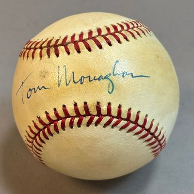 Tom Monaghan Signed Rawlings Haiti Brown Baseball