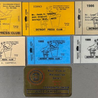 Lot 6 Detroit Press Club JIm Campbell Member Card