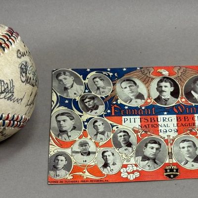 Pair 1909 Pittsburgh Postcard Team Signed Ball