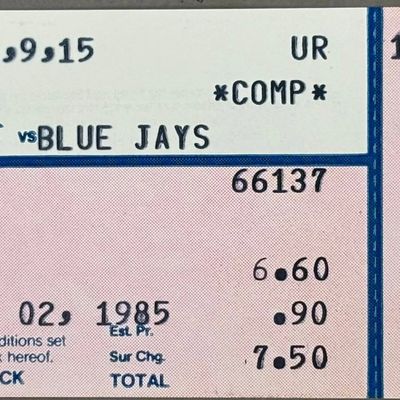 10.2.1985 Tigers vs Blue Jays Ticket Stub
