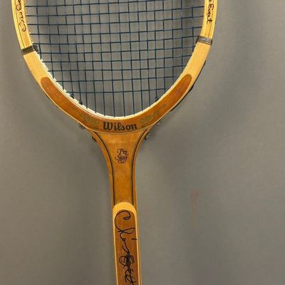 Pair Signed Chris Evert Tennis Racket & Sign