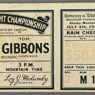 Dempsey vs Gibbons July 4th 1923 Ticket Stub