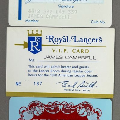 3 Jim Campbell ROYALS INDIANS STADIUM MEMBER CARDS