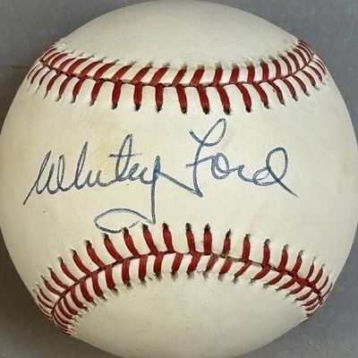 Whitey Ford Single Signed Rawlings Brown OAL Ball