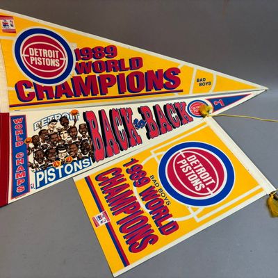 Lot 3 Detroit Pistons 1989 World Champs Pennants