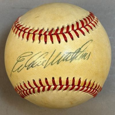 Eddie Mathews Single Signed Brown Rawlings Ball