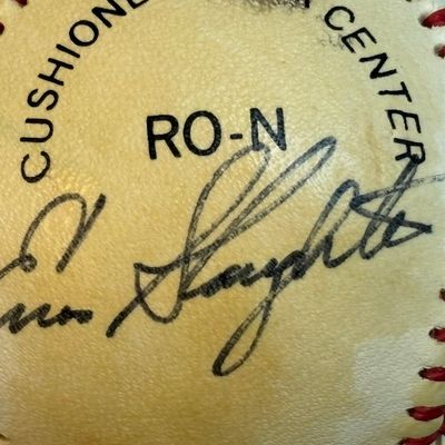 Enos Slaughter Single Signed Rawlings ONL Baseball