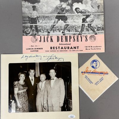 Jack Dempsey Restaurant Napkin & Signed Photo